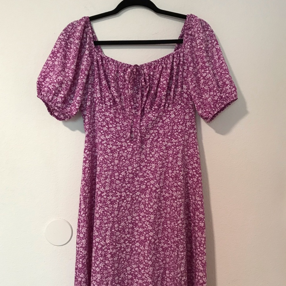 Lavender-Pink Floral Puff Sleeve Maxi Dress